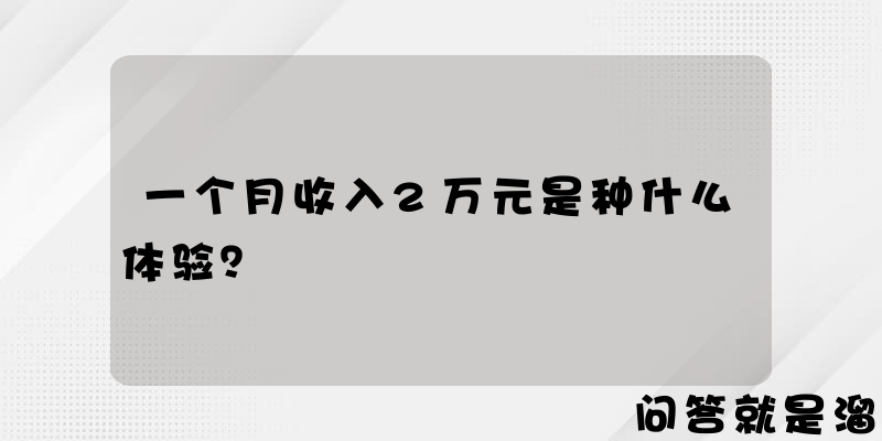 一个月收入2万元是种什么体验？